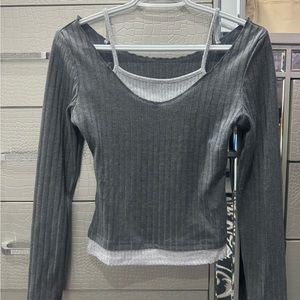 off shoulder grey long sleeve w tank top